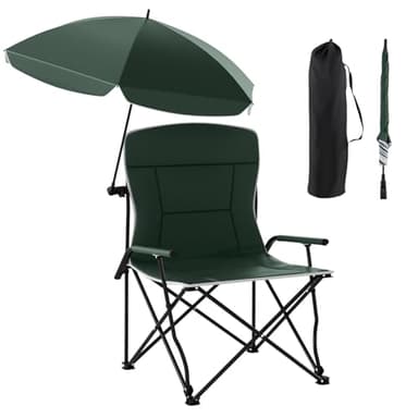 KOMFOTTEU Chaise de Camping Pliable avec Parasol, Chaise de Pique-Nique, Charge 150 kg, Fauteuil d'Extérieur avec Sac de Rangement & Coussins rembourrés, pour Barbecue, Jardin, Pêche
