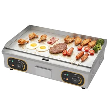 MOOTACO Plancha Électrique Professionnelle Inox 4400W De Gril En Le Fer 73 * 43cm, Thermostat 50 À 300°C, 2xThermostat, 2 Prises (Entièrement Lisse)