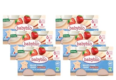 BABYBIO - Brassé au lait de Vache français - Pomme Fraise de nos Fermes - Lot de 6-2x130g - BIO