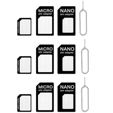 4 in1 SIM Nano Adaptateur de Carte, 3 Set Nano SIM Cartes Kit, Adaptateur SIM et Epingle D'ejection, pour Smartphones