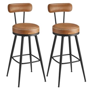 VASAGLE EKHO Collection - Tabouret de Bar Pivotant à 360°, Lot de 2, pour Cuisine, Rembourré, Dossier, PU avec Coutures, Style Moderne Mi-siècle, Hauteur 76 cm, Bar, Marron Caramel LBC889K01