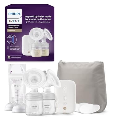 Philips Avent - Tire-lait électrique double, qualité hospitalière et moteur rechargeable, inspiré par la tétée naturelle de bébés, trousse de transport, modèle SCF398/31