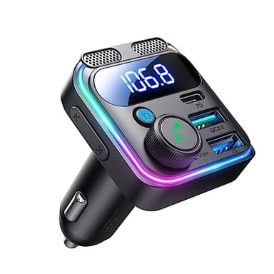 JOYROOM 48W Transmetteur FM Bluetooth 5.4 Voiture,【Basses & HiFi Stereo】【30W PD & 18W QC 3.0】 Autoradio Adaptateur Bluetooth Voiture Kit Main Libre & Double Microphone, Bluetooth & U-Disk