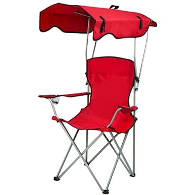 Chaise de Camping Pliante avec Accoudoirs, Pare-soleil,Porte-gobelet et Sacs de Transport avec Auvent D'ombrage,Fauteuil de Camping pour Plage Pêche en Plein air,Fauteuil de Plage Pliable (Rouge)