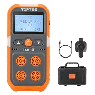 TopTes Guard-101 Détecteur De Gaz, Moniteur 4 Gaz pour H2S, CO, LEL Et O2, avec Alarme Vibrante, Visuelle Et Sonore, 14 Heures D'Autonomie, Antidéflagrant, pour Travail Et Maison - Orange
