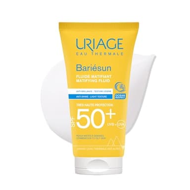 Uriage Bariesun Fluide Matifiant SPF50+ - Matifie et régule l’excès de sébum - Texture légère - Sans traces blanches - Résistante à l’eau et à la transpiration - Pour peaux mixtes à grasses - 50 ml