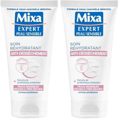 Mixa Expert Peau Sensible - Soin Réhydratant Antidessèchement à l'Extrait d'Avoine + Karité Nutritif - 50 ml (Lot de 2)