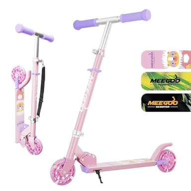 MEE GOO Trottinette pour enfants à partir de 3 ans, 2 roues lumineuses cadeau trottinettes pour filles garçons, trottinette pliable facile pour enfants avec guidon réglable à 3 niveaux et frein