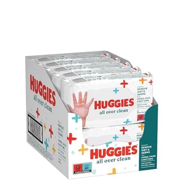 Lingettes bébé Huggies All Over Clean, 10 paquets de 56 lingettes, nettoie en douceur, fibres naturelles, idéales pour changer et débarbouiller bébé