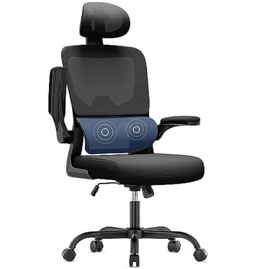 naspaluro Chaise Bureau Ergonomique avec Soutien Lombaire Adaptatif en C, Appui-Tête Réglable, Siege Ergonomique Maille Respirante, Office Chair Accoudoirs Rabattables, pour Bureau et Maison, Noir
