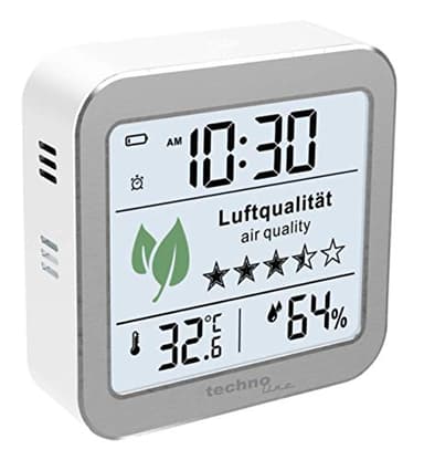 techno line WL1020 Moniteur de qualité de l'air ambiant, successeur du WL1005, Affichage de la température, Affichage de l'humidité, Alarme de Mauvaise qualité de l'air, Argent, Blanc
