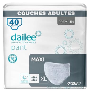Dailee Pants Maxi XL - 40x Couches Adultes, Couche Culotte Incontinence Femme et Homme - 4 Paquets de 10 Slip Incontinence, Culotte Jetable