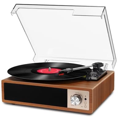 Platine Vinyle Bluetooth 5.4 Regevo, Tourne Disque Vinyles avec Haut-Parleurs, Numérisation USB, 3 Vitesses (33/45/78 Tours/Min), Lecteur Vinyle Rétro en Bois, RCA, AUX, Marron