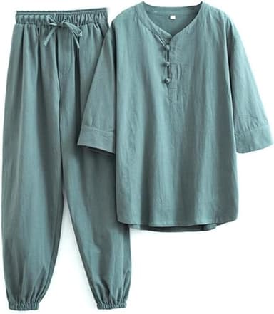 WHESAZYP Tenues de Tai Chi Vêtements de Tai Chi Uniforme de Kung Fu pour Femmes Ensemble d'arts Martiaux en Coton et Lin Pantalon à Manches Courtes Uniforme de méditation Zen