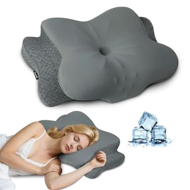 Aoceki Oreiller Ergonomique Cervical,Oreiller Anti Ronflement et Apnée Positionnelle,Coussin Cervicales Memoire de Forme pour Toutes Positions,avec Housse Amovible(Gris foncé Papillon)