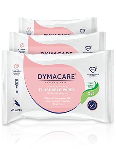 DYMACARE Lingettes Humides Nettoyantes Corps Aloe Vera | Biodégradables Écologiques Jetables dans les WC (Lot de 3 paquets soit 72 lingettes)