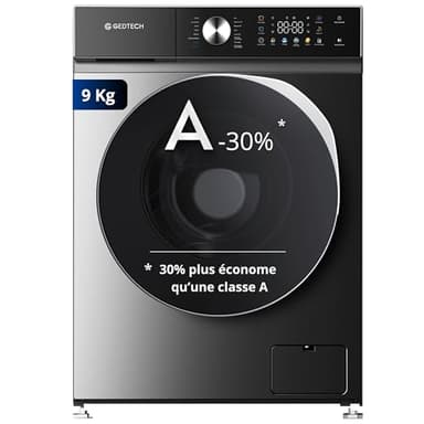 GEDTECH Lave-linge frontal GLLPS91400DG - 9 Kg - 1400 tr/mn - 16 programmes - Eco - Intensif - Rapide – Très Faible conso - Panneau commande LED couleur (Dark Grey, 9 Kg)