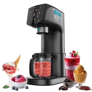 Cecotec Sorbetière Multifonction Machine à Glace Gelatec 2100. 500W, 11 Programmes de Glace et Boissons Granitées, Technologie CreamOn et Re-spin, Écran Tactile, 3 Bacs, Capacité 2,1L