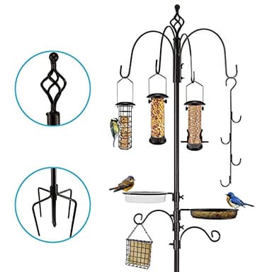 Kit de mangeoire à oiseaux sauvages Urban Deco - Mangeoire à oiseaux robuste - Ensemble de poteau de mangeoire à oiseaux suspendu - Support multi-mangeoires avec mangeoire à graisse en métal - Bain