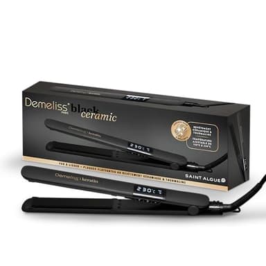 Demeliss Black Ceramic Lisseur 2 en 1 – Plaques Céramique Tourmaline Kératine – Lissage Brillant, Boucles Faciles – Température Réglable 150°C à 230°C – Écran Digital – Coiffage Professionnel