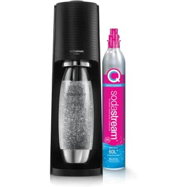 SodaStream TERRA Machine à Eau Pétillante et Soda | Pack 1 Bouteille 1L Finition Acier Inoxydable Compatible Lave-Vaisselle + 1 Recharge de Gaz 60L à Clipser | Noire