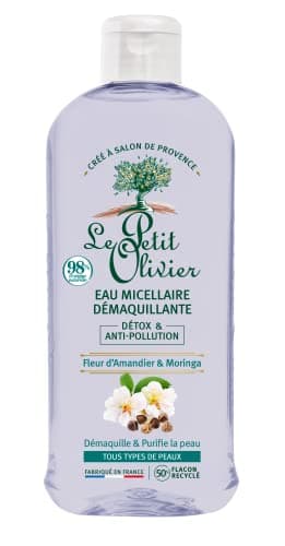 LE PETIT OLIVIER - Eau Micellaire Démaquillante Détox & Anti-Pollution - Fleur D'Amandier & Moringa - Démaquille & Purifie - Tous Types De Peaux - 98% D'Origine Naturelle - Fabriqué en France - 400 ml