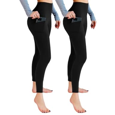 Leafigure Lot de 2 leggings de sport pour femme - Taille haute - Avec poches - Opaques - Pour le sport, le yoga, Lot de 2 - Noir, Large - X-Large