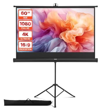 VEVOR Écran de Projection avec Trépied de 152,4 cm, Toile de Projection Portable et Infroissable, Grand Angle de Vision 160°, 16:9 4K HD, avec Sac de Transport, pour Vidéoprojecteurs Cinéma Maison