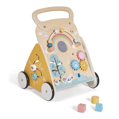 MS Montessori MIMO - Trotteur en bois pour bébé | Chariot de marche avec jouets et activités pour les premiers pas | Déambulateur bébé +12 mois