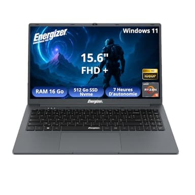 Energizer Energybook Pro 15,6 – PC Portable 15,6’’ FHD IPS, AMD Ryzen 5 3.7 Ghz, 16Go RAM, 512 SSD Nvme, PC Portable Ryzen, Vega 8, Batterie 6000Mah, Windows 11, AZERTY (Français)