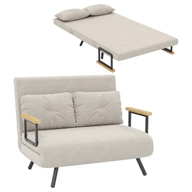 HOMCOM Canapé Convertible 2 Places 4 en 1, canapé-lit avec Dossier réglable sur 5 Niveaux, 2 Coussins et siège rembourré, Tissu Effet Velours, pour Salon, Chambre d'amis, Petit Espace, Beige