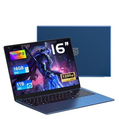 CHIFUYOU Ordinateur Portable 16 Go RAM 1 to SSD Entreprise Pc Portable 16 Pouces N150 3,6 GHz, Win 11 Pro, 1920 x 1200 p, 6000 mAh, Clavier rétroéclairé-Bleu