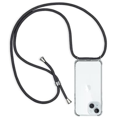 ZYIMOU Coque pour iPhone 15 avec Cordon, Collier Étui de Protection Ultra-Mince Transparente Clair Silicone Gel Souple TPU Antichoc Coque avec Corde - Noir