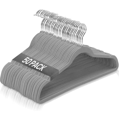 Ediesi, Cintres en Velours, Antidérapants, Durables, Crochet à 360º, Peu encombrants pour Chemises, Vestes et Robes, Porte-Accessoires (50 unités, Gris sans Porte Cravate)