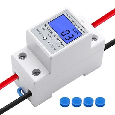 Wowfast Compteur d'énergie électrique, compteur de consommation électrique, mesure monophasé avec rail DIN écran LCD, 230 V 5 (80) à 50 Hz 1 phase