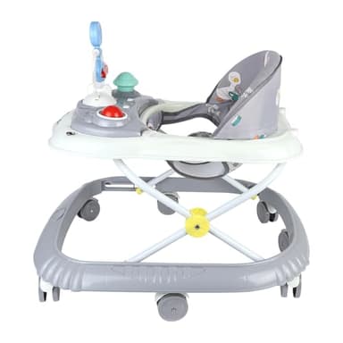 Trotteur Bébé 5 en 1, Trotteur pour Bébé Pliable,avec 4 Hauteur Réglable, Lumières, Musique, Plateau d’Activités Amovible, Charge 12KG, pour 6+ Mois-67 * 72 * 92cm- Gris (B)