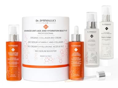 Coffret Cadeau Femme/Homme Anniversaire BIO 400ML | 2 Crèmes Hydratantes Collagène, Rétinol et 5 Acides Hyaluroniques+2 Sérums à la Vitamine C et à la Bave d'Escargot |Anti-âge Soins de la Peau