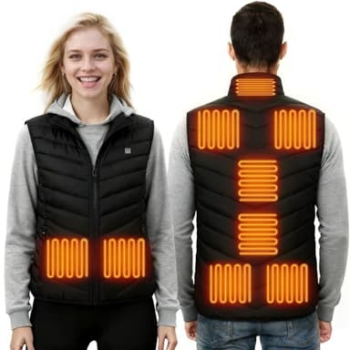 Anluoamfuy Gilet Chauffant Homme Femme,Veste ÉLectrique USB Légère, Gilet Chauffant Hiver Confortable avec 9 Zones De Chauffage 3 Niveaux pour Ski Moto Chasse Randonnée la Pêche (Dark black)