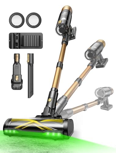 Ultenic Aspirateur Balai sans Fil, 50Kpa/65Min Aspirateur sans Fil Puissant, Tige Télescopique Réglable, Design Autoportant, GreenEye Détection, Idéal pour Sols Durs, Poils d'animaux