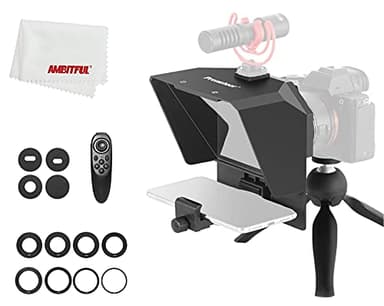 AMBITFUL Teleprompt Kit Register Portable Mobile Phone Teleprompt Video Artifact with Remote Control for Phone Recording and DSLR (Mini Teleprompter + Mini Tripod)