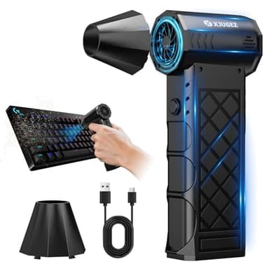 XJUGEZ Souffleur Air Comprimé avec Buse Amovible, Dépoussiéreur Electrique 130 000 tr/min, 4 Vitesses, Souffleur Electrique avec Affichage pour PC, Clavier, Voiture, Neige, Barbecue, Design Diamant