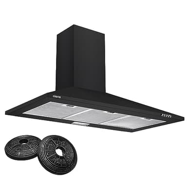 CIARRA ASB9201 Hotte Murale 90 cm Noire 370 m³/h Classe A++ - 3 Vitesses - Mode Recyclage & Évacuation - Filtres à Charbon CBCF002X2 Inclus - Design Pyramidal