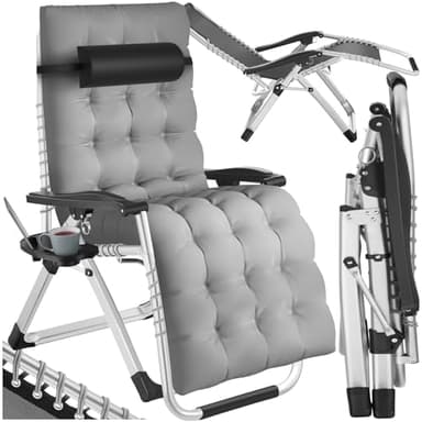 TecTake® Fauteuil de Jardin Chaise Longue Pliable & Inclinable avec Rembourrage, Repose Pieds, Accoudoirs, Appuie-tête Amovible Salon de Jardin Exterieur, Structure en Acier époxy, Mobilier