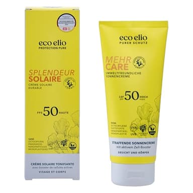 eco elio SPF 50 Crème solaire éco-responsable durable 200ml "Soin plus" I Crème solaire sans octocrylène sans microplastiques I Crème solaire visage Protection solaire sans parfum et sans cosmétiques