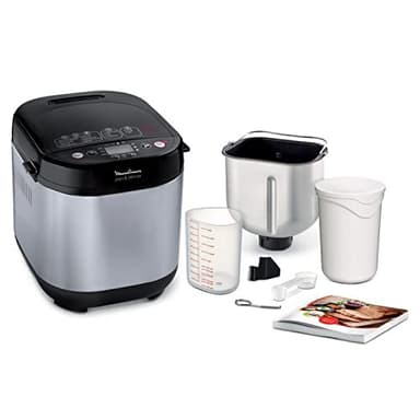 Moulinex Pain et Delices Machine à pain 1Kg 720W 20 programmes automatiques Programme sans gluten Programme yaourt Pain maison Pizza Pâte Confiture Porridge Yaourt Fromage frais Noir Inox OW240E30