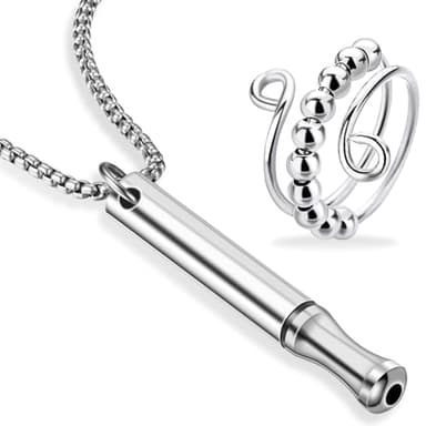 keyxer 2 Pièces Collier Respiration Anti Tabac et Anneau d'anxiété, colliers de respiration consciente, Anneau de Fidget, Collier respiratoire en chaîne pour Arrêter de Fumer, Anti Tabac pour Hommes