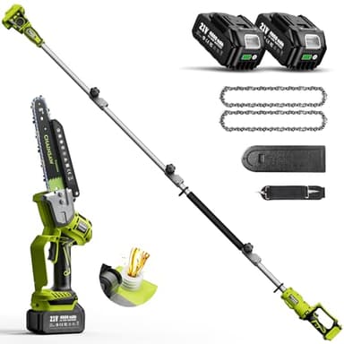 Supstable 2-en-1 Mini Tronconneuse Télescopique & Elagueuse sur Perche 8 Pouces, Extension jusqu'à 4,8 m, Tronconneuse a Batterie 8000 mAh, Système D'huile Automatique, pour Branches et Jardin