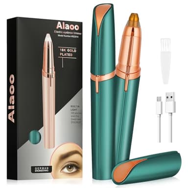 Alaoo Rasoir et épilateur électrique USB pour sourcils et visage - Corps, lèvres et menton - Avec lumière LED (vert)