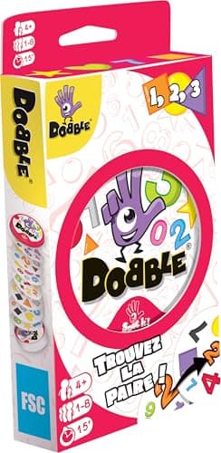 Asmodee - DOBBLE 123 - Jeu de Cartes Éducatif pour Enfants dès 4 Ans - Jeux d'Observation et de Réflexe - Trouvez la Paire- 5 Jeux en 1-1 à 8 Joueurs - 15 Min - Version Française - Zygomatic