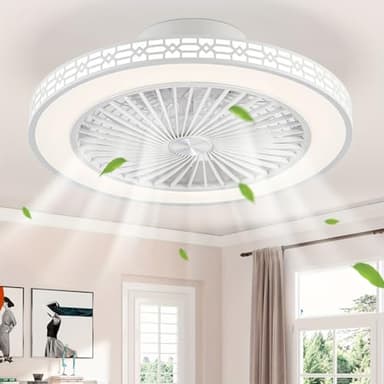 LMiSQ Ventilateur Plafond 19'' Ultrafin Moderne Plafonnier Ventilateur 3 Couleurs Réglables 6 Vitesses Ventilateur de Plafond Réversible avec Minuterie et Mémoire Ventilateurs Silencieux Plafond Blanc
